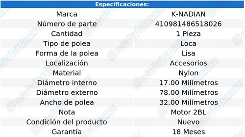 Polea Banda Nylon Lisa K-nadian Chevrolet Vega L4 2.3l 76 Foto 3