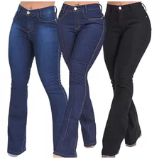 Kit 3 Calça Jeans Feminina Flare Cós Alto Atacado Promoção