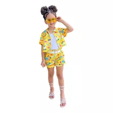 Conjunto Infantil Menina Verão Casaquinho Blogueirinha Short