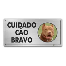 Placa Aviso Cuidado Cão Bravo Pitbull Aluminio 21x10cm