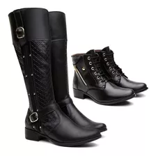  Botas Feminina Montaria Cano Longo E Coturno Pack 2 Pares