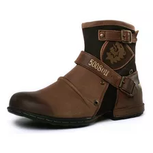 Botas Vaqueras Hombre Vintage Hebilla Metálica Cremallera