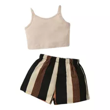 Conjunto De Top Corto Con Short De Rayas Para Bebes.