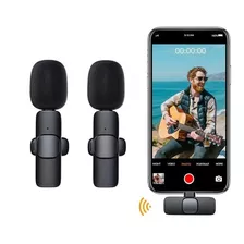 Microfone Lapela Sem Fio Duplo Compatível C/iPhone Lightning Cor Preto