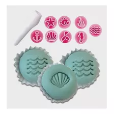 Kit Carimbos Fundo Do Mar Confeitaria Bolo Biscuit Bluestar Cor Rosa