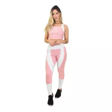 Calça Legging Fitness Cropped Branco E Rosê Defintion