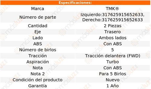 2- Mazas Traseras Con Abs Audi A4 2.0l 4 Cil 2005/2008 Tmk Foto 2