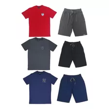 Kit 3 Bermudas De Moletom E 3 Camisetas Long Line Juvenil