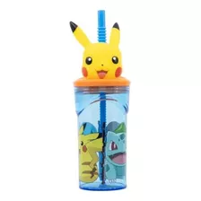 Vaso Niños 400ml Pokemon Figura 3d Con Bombilla