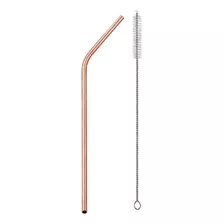 Kit Canudo Inox Rose Curvo 20 Cm Ecológico Escova Limpadora