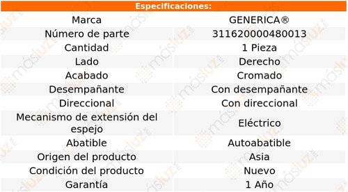 1- Espejo Der Elect Crom Land Cruiser 16/19 Genrica Foto 2