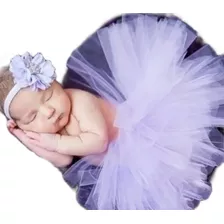 Saia Tutu Bailarina + Tiara Foto Bebê Newborn Lilás