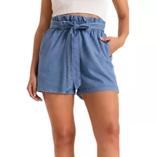 Short Mujer Jean Liviano Baggy Cintura Elastizada Bolsillos 