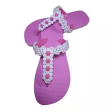 Chinelo Decorado Em Pérolas 37/38 Cor Rosa Marca Lucapé