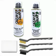Kit Limpeza De Tênis Spray Limpa + Anti Odor + Escovas 