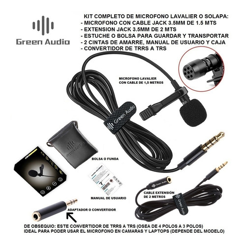 Microfono Lavalier Clip Solapa Balita Condensador 3.5mm Kit