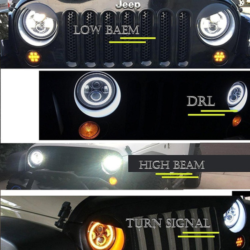 Par 7'' H4 Faros De Led Drl Ojos ngel Wrangler Jeep Vocho Foto 3