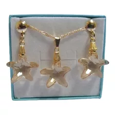 Conjunto Estrela Do Mar Cristal Swarovski Golden Folh. Ouro