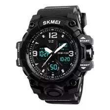 Reloj Pulsera Skmei 1155 De Cuerpo Color Negro, Analógico-digital, Para Hombre, Fondo Negro, Con Correa De Poliuretano Color Negro, Agujas Color Blanco Y Negro, Dial Blanco, Subesferas Color Negro, Mi