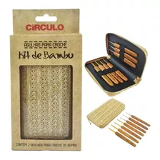 Kit Estojo Agulhas De Crochê Tricô Cabo Bambu 7 Un Círculo