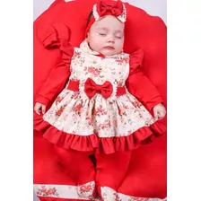 Saida De Maternidade Menina Salmão Floral 05 Peças Pompom