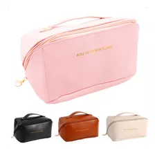 Necessaire Feminina Organizador Maquiagem Viagem Blogueira Cor Nude Rosa Claro Desenho Do Tecido Liso