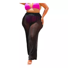 Calça Feminina Plus Size Saída De Praia Pantalona Tule Lurex