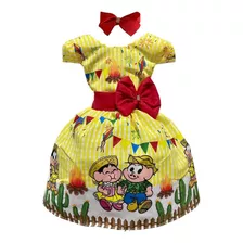 Vestido Infantil Temático Festa Junina Casal Caipira Xadrez