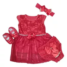 Vestido Infantil Kit Completo Vermelho Menina Festa Luxo Top