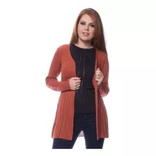 Cardigan Feminino Canelado Estilo Sobretudo Inverno 2019