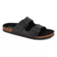 Sandalia Casual Ferrato Tipo Mule Doble Hebilla Hombre Negro