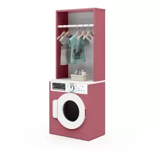 Mini Máquina De Lavar Lavanderia Infantil Mdf Rosa