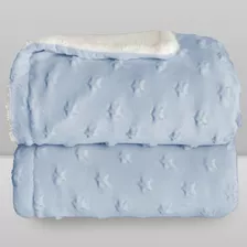 Cobertor Donna Laço Bebê Plush Com Sherpa Stars Azul Baby
