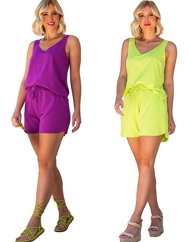 Kit 2 Conjuntinhos Feminino Short E Blusa Verão Moletinho