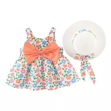 Vestido De Bebê Com Laço De Verão Com Decoração De Chapéu E