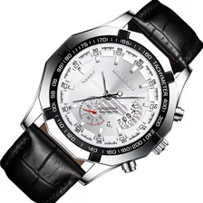 Reloj Hombre Elegante Cuero Negro Original Moda Impermeable