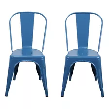 Kit 2 Cadeiras Design Tolix Iron Industrial Diversas Cores Cor Da Estrutura Da Cadeira Azul