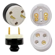 Conjunto De Tomada + Plug Macho 2x30a Polarizada Porcelana