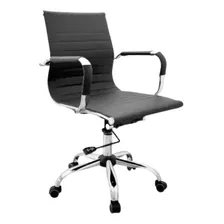 Silla Para Escritorio Ecocuero Cromo - Aluminium Baja Color Negro