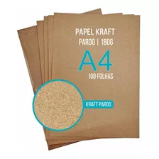Papel Kraft 180g A4 P/ Sacolas Caixas Convites C/ 100 Folhas Cor Pardo Natural