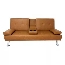 Sofá Cama Futon Sala Moderna Minimalista Reclinable Vanlig® Color Marrón Diseño De La Tela Piel Sintética