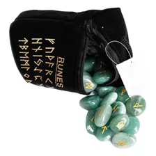 Bolsa De Tela Con Juego De Runas De Piedras Preciosas Verde