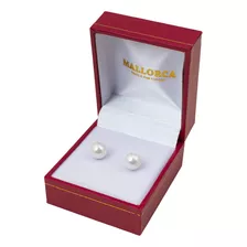 Aros De Perla De Mallorca De 8 Mm Vastago Plata - Blanco