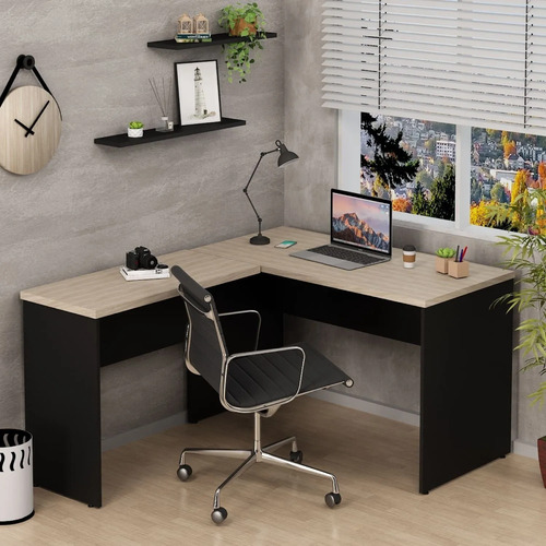 Mesa De Escritório Em L 120x150cm Tampo 30mm Wt Carvalho
