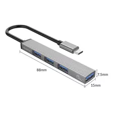 Hub De Alumínio 4 Portas Usb 2.0+3.0 Tipo-c-orico - Cinza