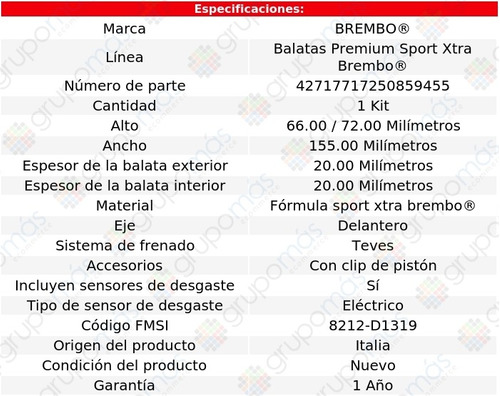 Balatas Delanteras Sport Xtra Brembo Gti 2006 A 2012 Foto 2