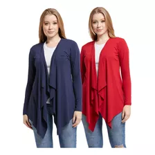 Kit 2 Cardigan Feminino Sobretudo Manga Longa Ca1 Plus Size