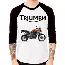 Camiseta Raglan Moto Triumph Tiger 800 Xca Laranja 3/4