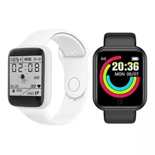 2 Relógio Inteligente Macaron Smartwatch Notifica Whats Face Cor Da Pulseira Prata E Preto