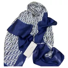 Pashmina Lenço Echarpe De Seda Dio Azul Marinho